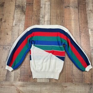 Vintage Via LA Sweater Small Striped Colorblock Boat Neck 80s Made Taiwan